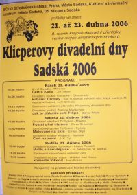 Sadská, Klicperovy divadelní dny 2006 - plakát s programem