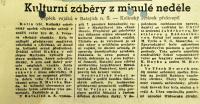 Kolín, Jirásek, Bohatý chudák, Kutná Hora, Vojáci, Ženichové, Sendražice, Sokol, LS, Tři Dvory, Drábek, Srdce - novinový článek, 1946