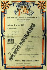 Kostelec nad Černými Lesy, Sokol, Sen noci mikulášské - plakát, 1931