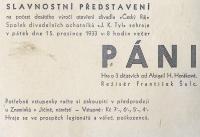 Jičín, Tyl, Páni - plakát, 1933