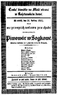 Cedule k představení Štěpánkovy veselohry Pivovar v Sojkově