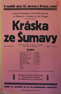 Svítkov, Čtenářsko-ochotnická beseda, Kráska ze Šumavy - plakát, 1924