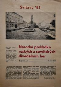 Svitavy, Národní přehlídka ruských a sovětských divadelních her, Zpravodaj č. 1, 1981