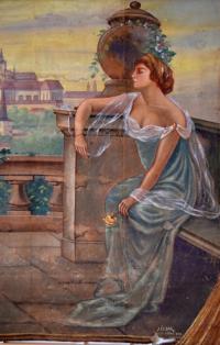 Trnávka, sál hostince, torzo opony, detail, Jan Česal, asi 30.léta 20.století