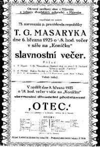 Milevsko, Jednota div. ochotníků, Slavnostní večer, Otec, plakát, 1925