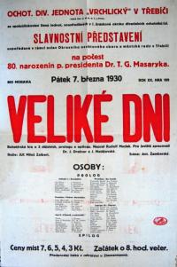 Třebíč, Vrchlický, Velké dni  - plakát, 1930