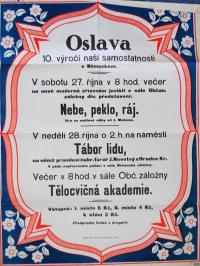 Sněžné, oslava samostatnosti - plakát, 1928