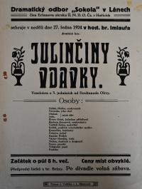Lány, Sokol, Julinčiny vdavky - plakát, 1924