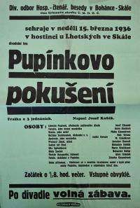 Boháňka-Skála, Hospodářsko-čtenářská beseda, Pupínkovo pokušení - plakát, 1936