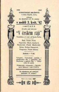 Cedar Rapids, Ochotnické družstvo, V českém ráji - program, 1942