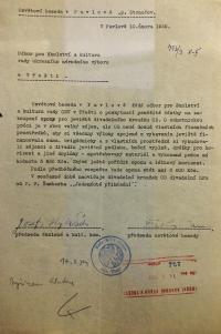 Jihlava, Okresní úřad Jihlava, Okresní národní výbor Třešť, žádost o příspěvek ONV na oponu, 1959