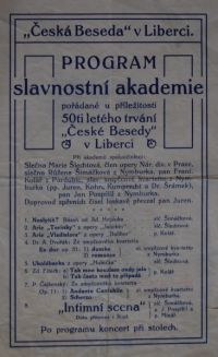 Liberec, Česká beseda, Slavnostní akademie k 50. výročí - plakát, 1913