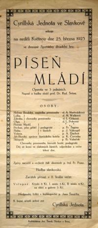 Slavkov u Brna, Cyrilská jednota, Píseň mládí - plakát, 1923