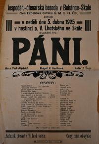 Boháňka-Skála, Hospodářsko-čtenářská beseda, Páni - plakát, 1925