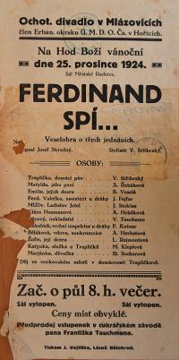 Mlázovice, Ochotnické divadlo, Ferdinand spí - plakát, 1924