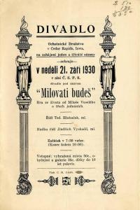 Cedar Rapids, Ochotnické družstvo, Milovati budeš - program, 1930