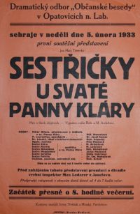 Opatovice nad Labem, Občanská beseda, Sestřičky u svaté Panny Kláry - plakát, 1933