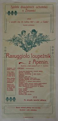 Žirovnice, Spolek divadelních ochotníků, Ravuggiollo, loupežník z Apenin - plakát, 1907
