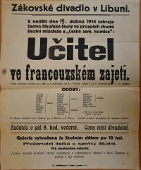 Libuň, Škola, Učitel ve francouzském zajetí - plakát, 1914