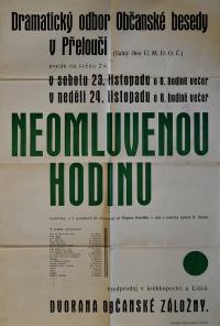Přelouč, Besední ochotnické divadlo, Neomluvená hodina - plakát, 1940