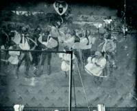 Tišnov, sál sokolovny, orientační snímek opony, dle návrhu Joži Uprky namaloval Cyril Mandel 1898,  shořela 1929