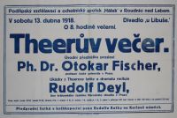 Roudnice nad Labem, Hálek, Theerův večer s přednáškou O. Fischera - plakát, 1918
