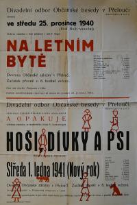 Přelouč, Besední ochotnické divadlo, Na letním bytě - Hoši, dívky a psi - plakát, 1940