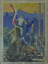 Kyšice, opona, Josef Štembera, detail legie, 1935