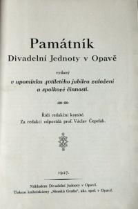 Opava, Divadelní Jednota, Památník Divadelní Jednoty, 1927