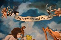 Praha, Divadlo Spejbla a Hurvínka, detail opony Spejblovo hudební zmatiné, 2010