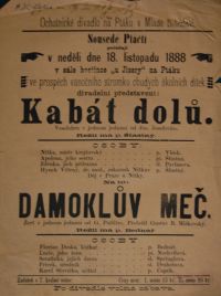 Mladá Boleslav, Sousedé Ptáčtí, Kabát dolů, Damoklův meč - plakát, 1888
