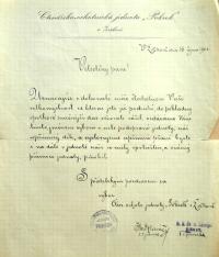 Štein-Táborský, Praha-Žižkov, Pokrok, poděkování Táborskému za dary, 1900