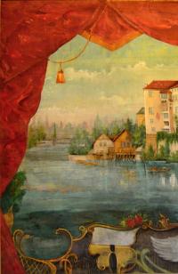 Oseček, Ochotníci, detail opony Poděbradský zámek, 1886