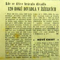 Žiželice, Oslava 120 let divadla v obci - novinové články, 1967