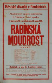 Pardubice, Akademický spolek, Rabínská moudrost - plakát, 1919