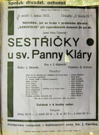 Pečky, Tyl, Sestřičky u sv. Panny Kláry - plakát, 1933