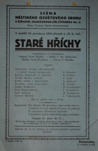 Praha-Žižkov, Scéna Městského osvětového sboru, Staré hříchy - plakát, 1933
