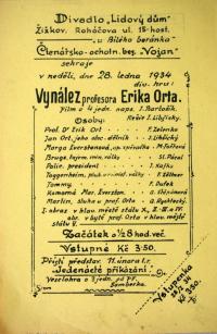 Praha-Žižkov, Vojan, Vynález profesora Erika Orta - plakát, 1934