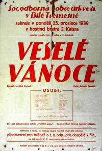 Bílá Třemešná, církev čs., Veselé Vánoce (Rydval) - plakát, 1939