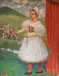 Strunkovice nad Volyňkou, detail opony divadelních ochotníků, autor Maxmilián Boháč, 1909-1920