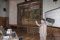 Český Brod, sokolovna, opona Pocta sokolům, instalace opony 2015