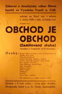 Vysoké Veselí, Hasiči, Obchod je obchod - plakát, 1938