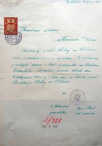 Štítné, Štítný, žádost o povolení hry, 1941