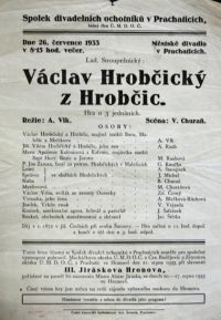 Prachatice, SDO, Václav Hrobčický z Hrobčic, plakát, 1933