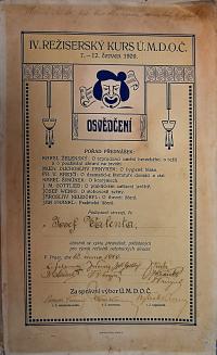 Holice, Klicpera, certifikát kurzu režisérů, 1909