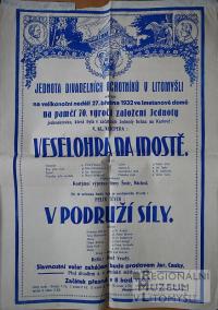 Litomyšl, JDO, Veselohra na mostě - V podruží síly - plakát, 1932