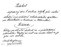 Protokol z valné schůze ochotnického spolku na Hořičkách.