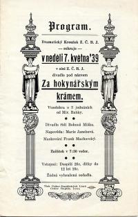 Cedar Rapids, Dramatický kroužek Z.Č.B.J., Za hokynářským krámem - program, 1939