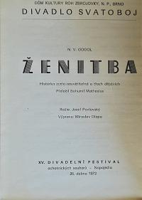 Brno, Svatoboj, Ženitba - program, 1972