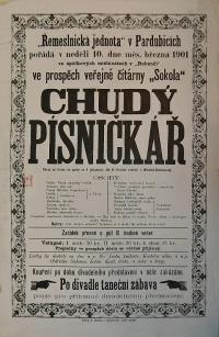 Pardubice, Řemeslnická jednota, Chudý písničkář - plakát, 1901